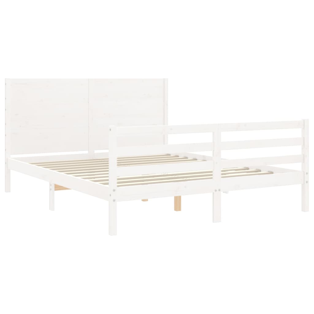 vidaXL Estructura de cama con cabecero madera maciza blanco 160x200 cm