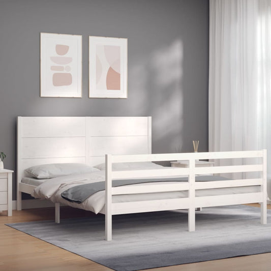 vidaXL Estructura de cama con cabecero madera maciza blanco 160x200 cm