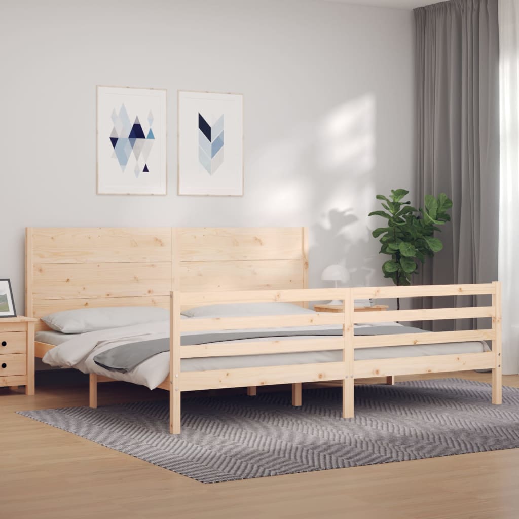 vidaXL Estructura de cama de matrimonio con cabecero madera maciza