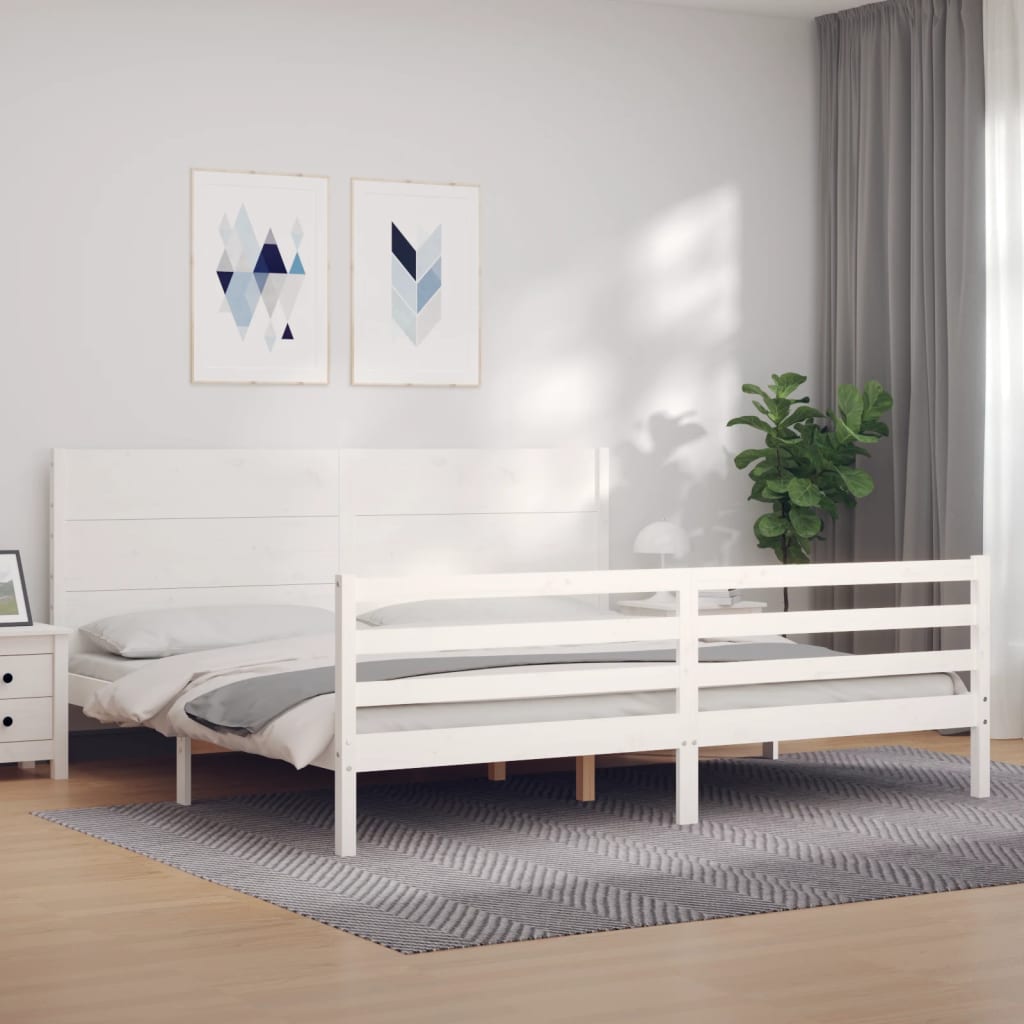 vidaXL Estructura cama de matrimonio con cabecero madera maciza blanco