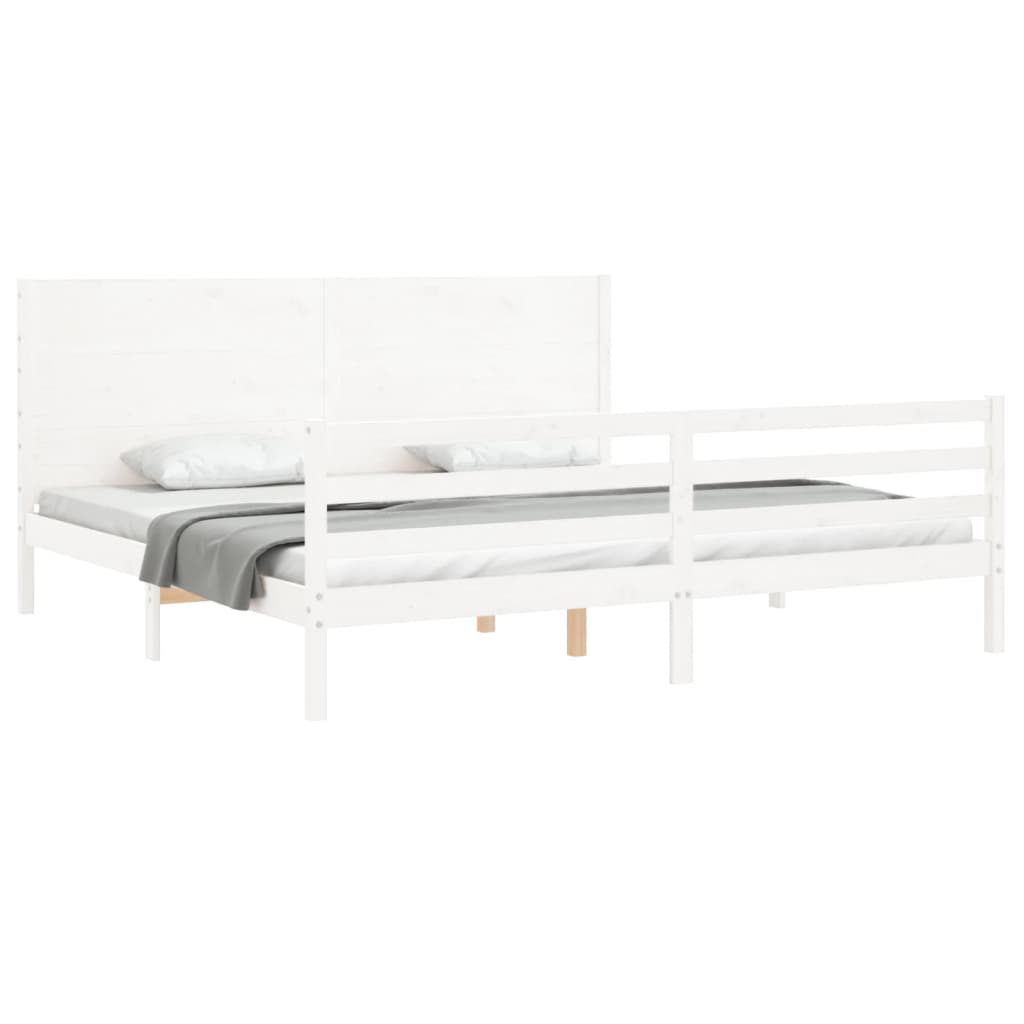 vidaXL Estructura cama de matrimonio con cabecero madera maciza blanco