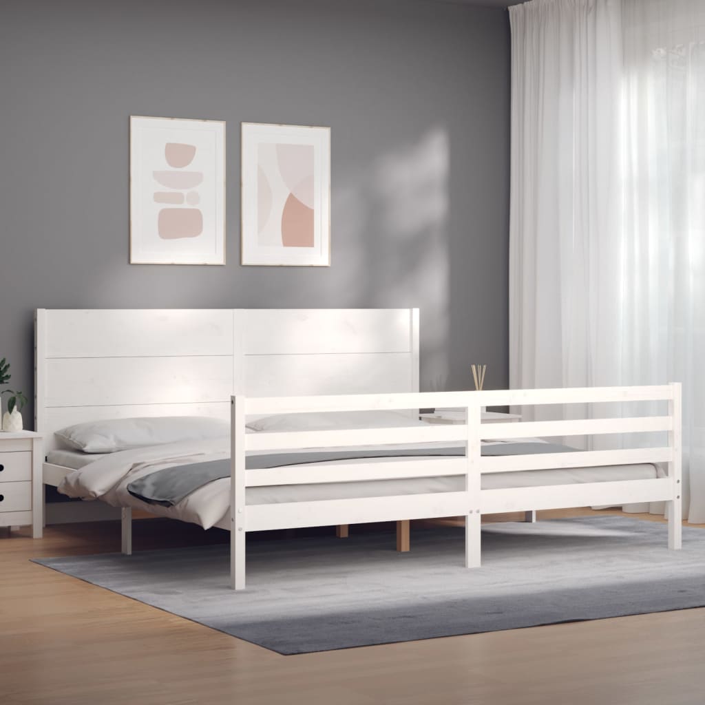 vidaXL Estructura cama de matrimonio con cabecero madera maciza blanco