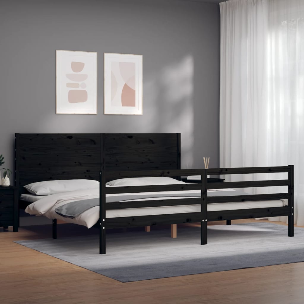 vidaXL Estructura de cama con cabecero madera maciza negro 200x200 cm