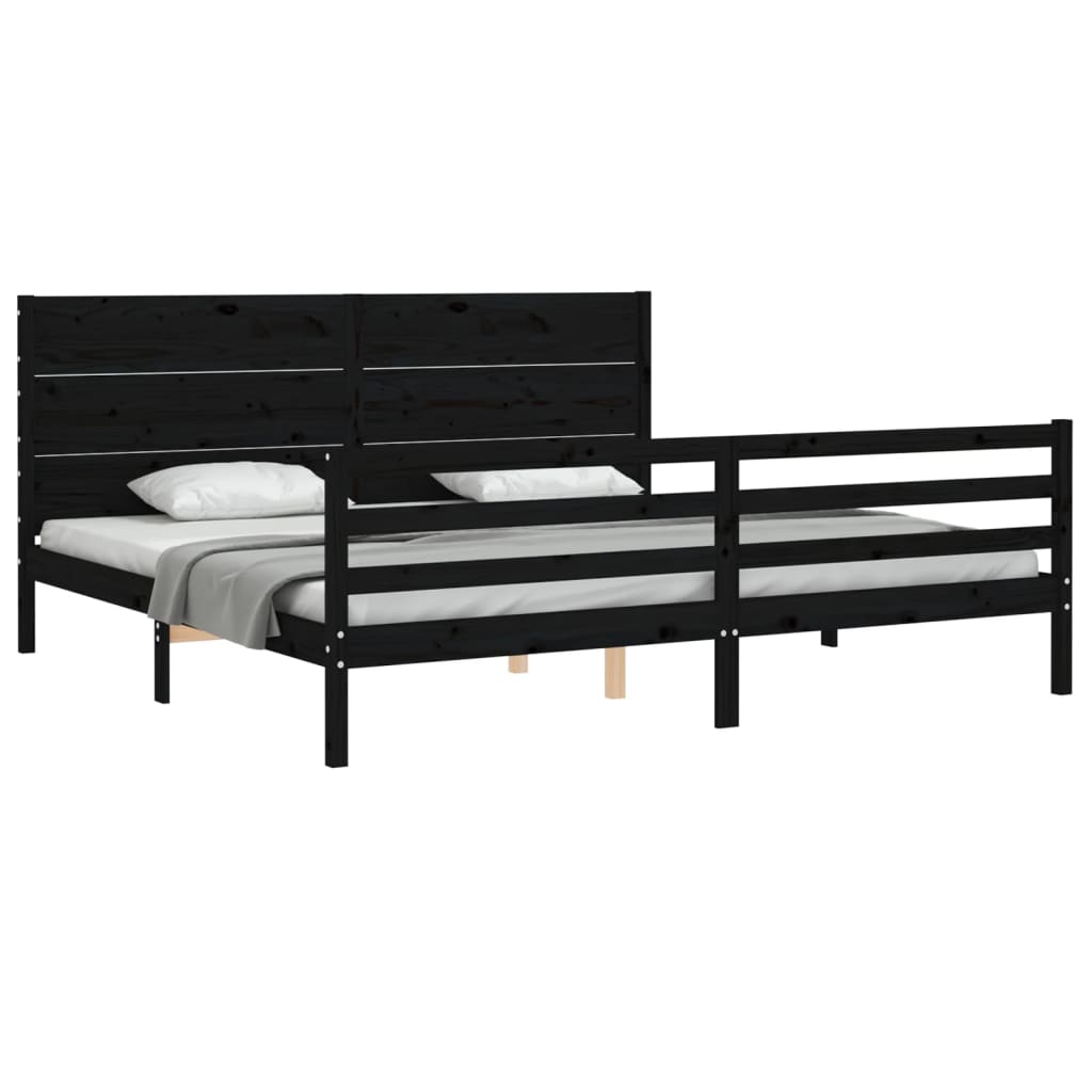 vidaXL Estructura de cama con cabecero madera maciza negro 200x200 cm