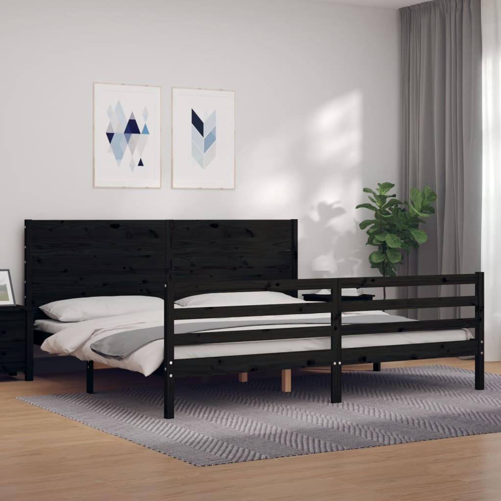 vidaXL Estructura de cama con cabecero madera maciza negro 200x200 cm