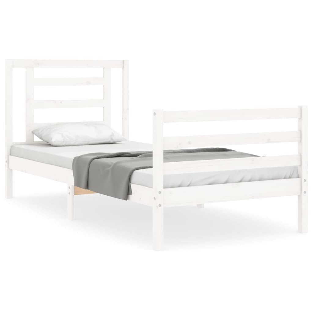 vidaXL Estructura de cama individual con cabecero madera maciza blanco