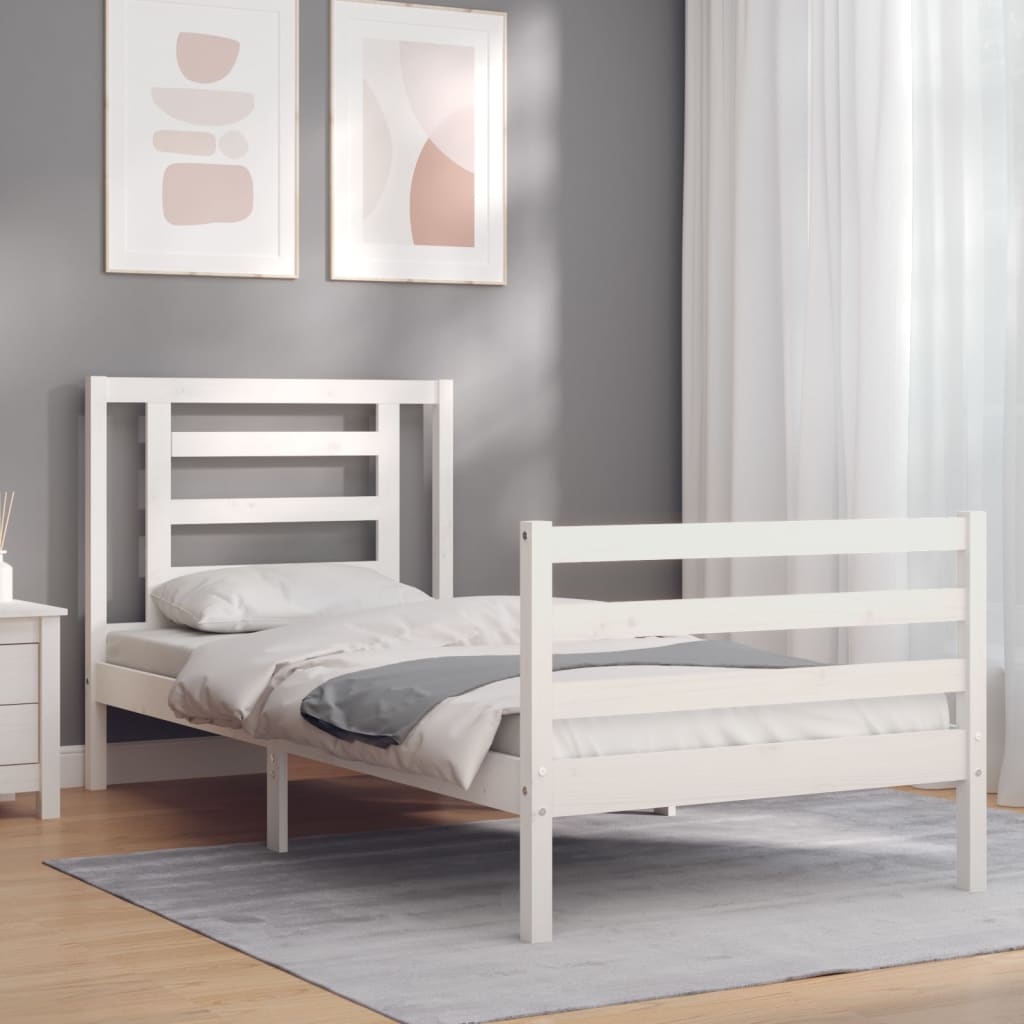 vidaXL Estructura de cama individual con cabecero madera maciza blanco