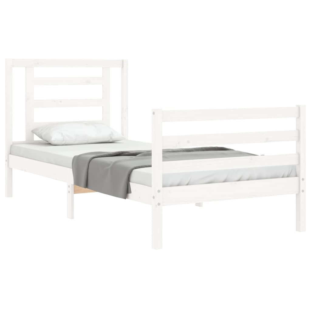 vidaXL Estructura de cama individual con cabecero madera maciza blanco