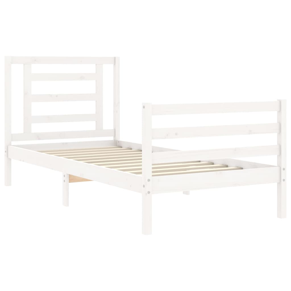 vidaXL Estructura de cama individual con cabecero madera maciza blanco