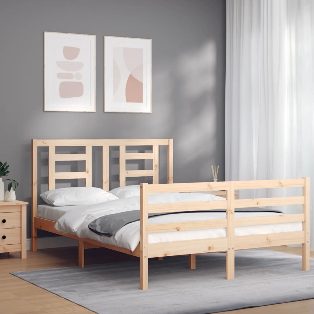 vidaXL Estructura de cama de matrimonio con cabecero madera maciza