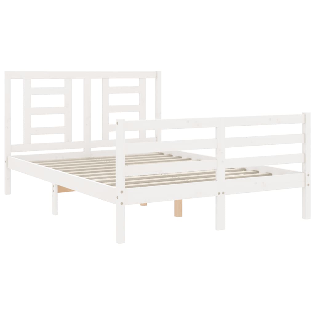 vidaXL Estructura cama de matrimonio con cabecero madera maciza blanco