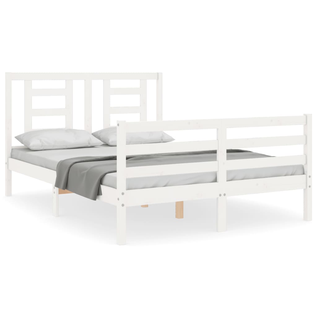 vidaXL Estructura cama de matrimonio con cabecero madera maciza blanco