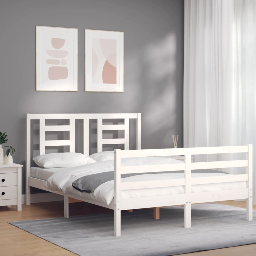 vidaXL Estructura cama de matrimonio con cabecero madera maciza blanco