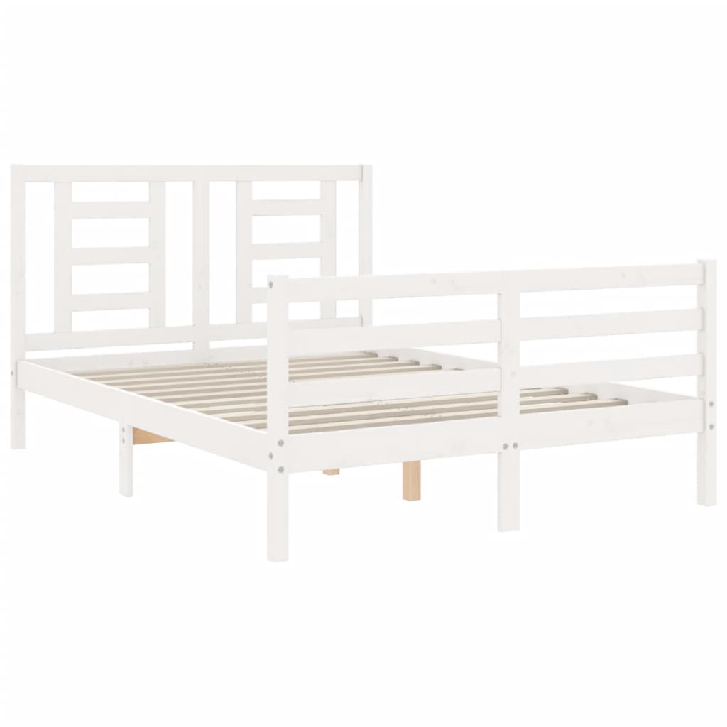 vidaXL Estructura cama de matrimonio con cabecero madera maciza blanco