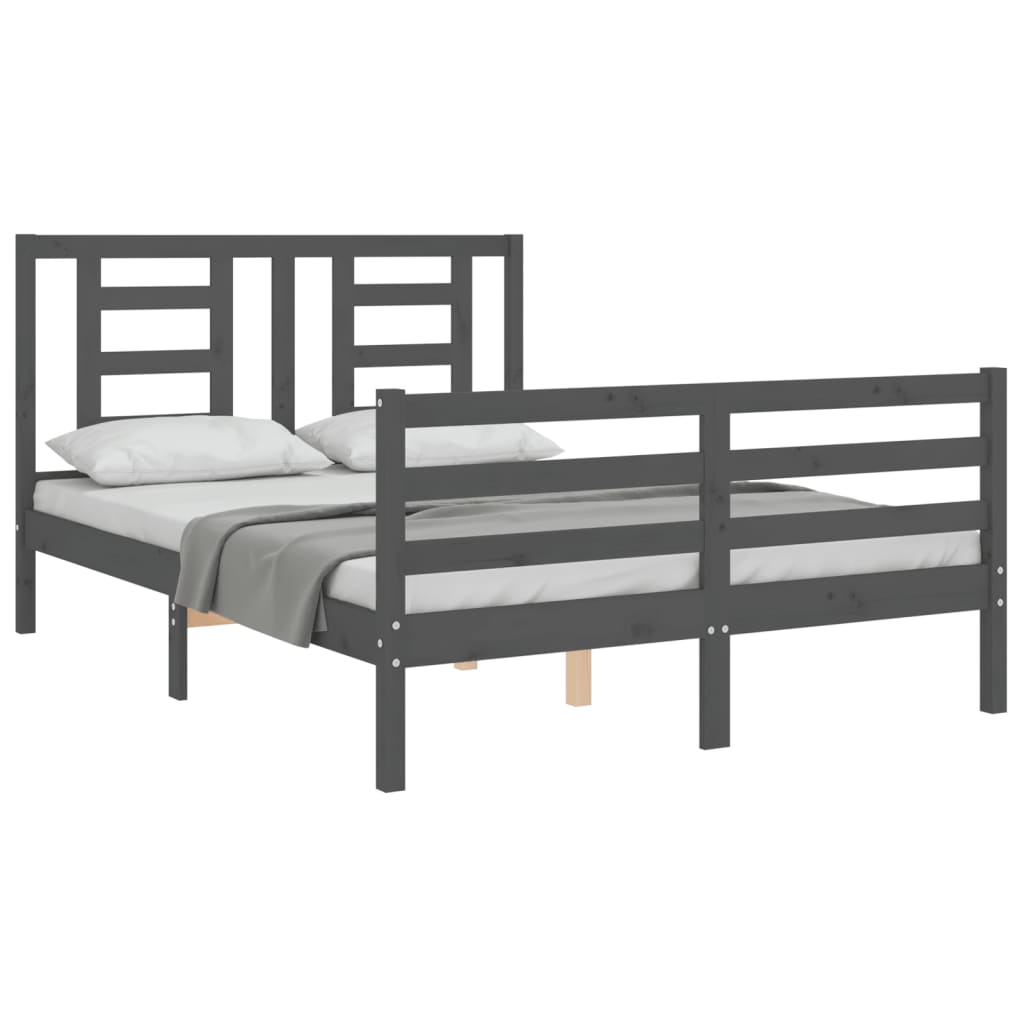 vidaXL Estructura cama de matrimonio con cabecero madera maciza gris