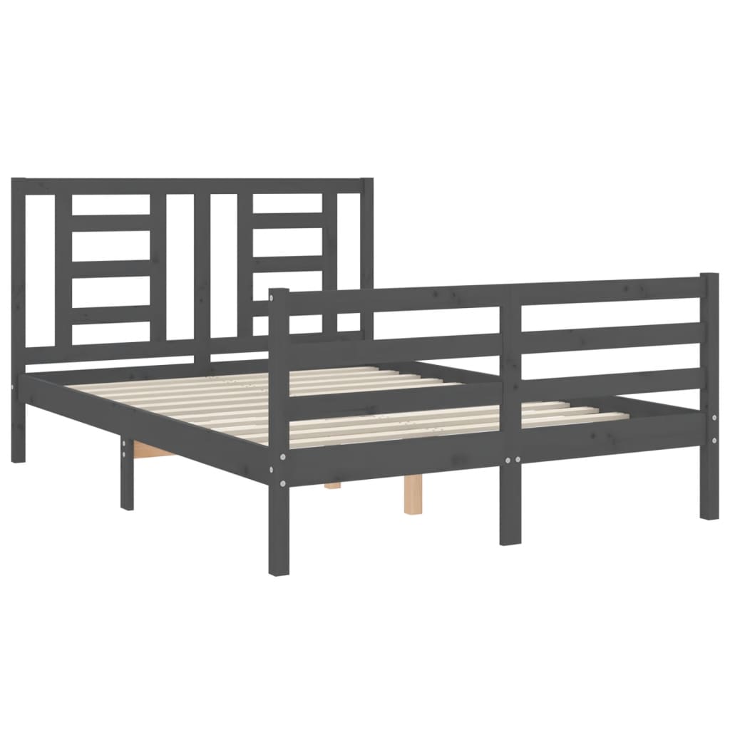 vidaXL Estructura cama de matrimonio con cabecero madera maciza gris