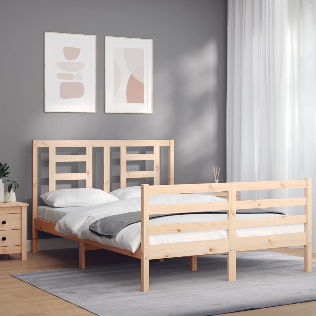 vidaXL Estructura de cama con cabecero madera maciza 140x190 cm