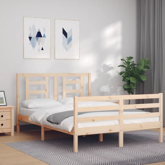 vidaXL Estructura de cama con cabecero madera maciza 140x190 cm