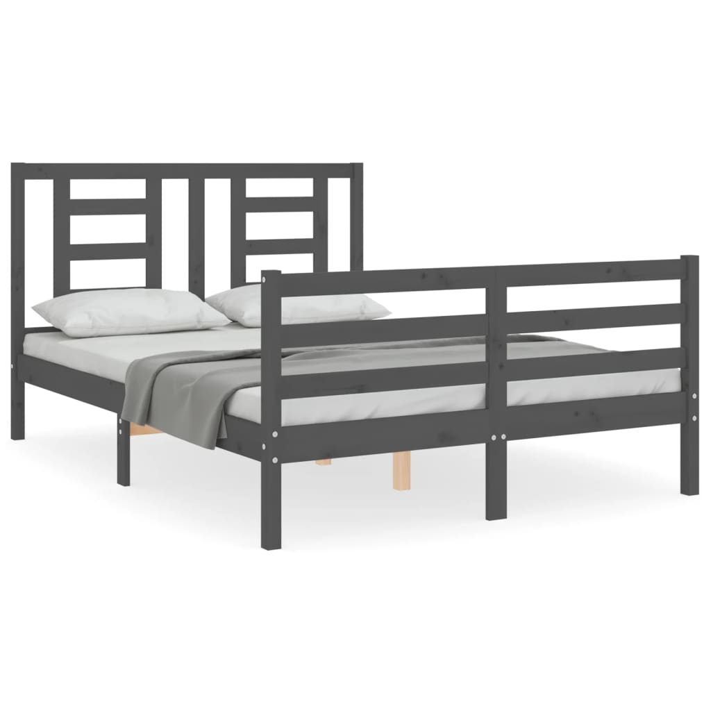 vidaXL Estructura de cama con cabecero madera maciza gris 140x190 cm