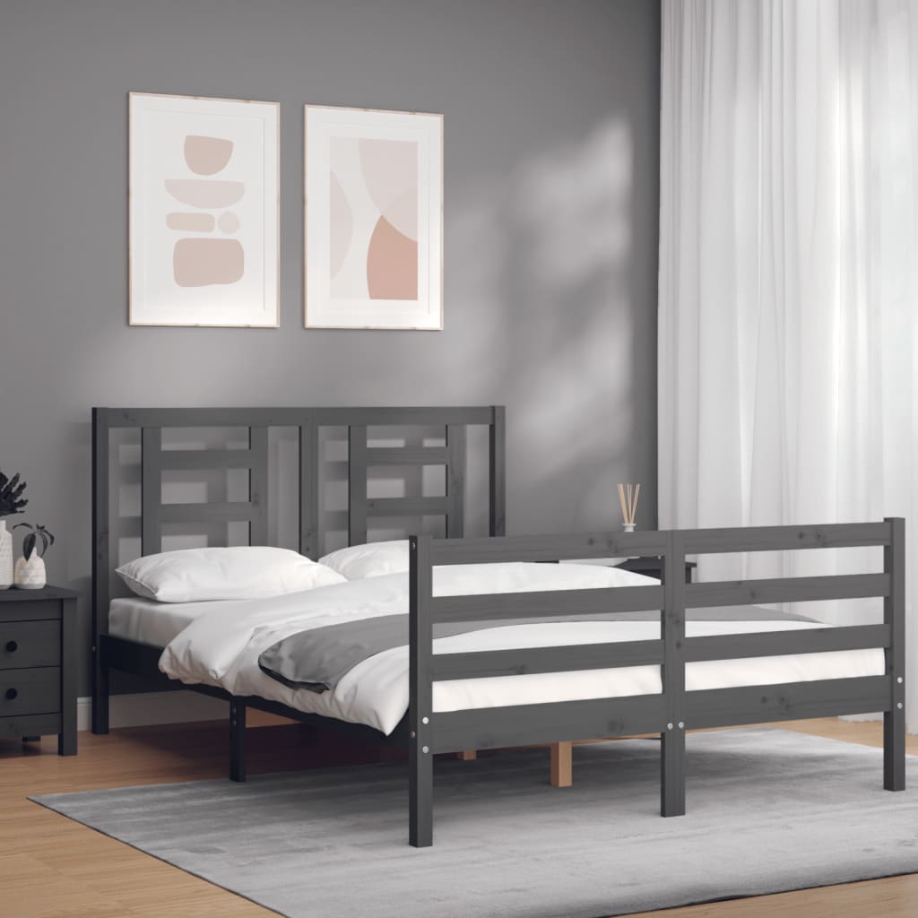 vidaXL Estructura de cama con cabecero madera maciza gris 140x190 cm