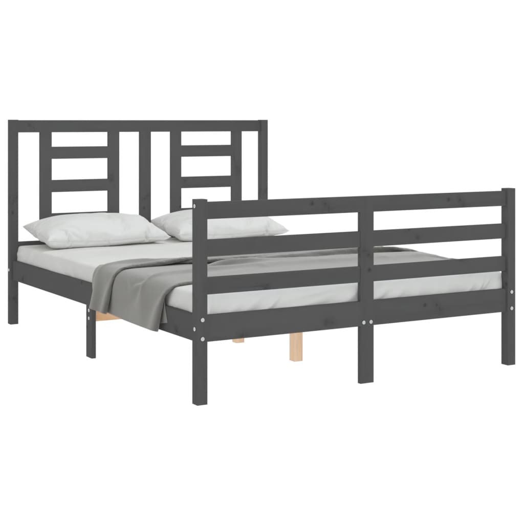 vidaXL Estructura de cama con cabecero madera maciza gris 140x190 cm