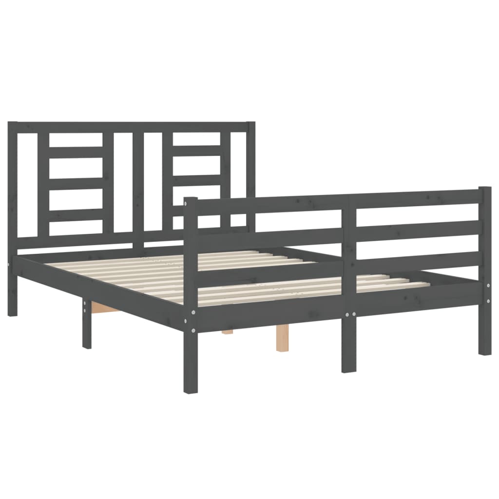 vidaXL Estructura de cama con cabecero madera maciza gris 140x190 cm