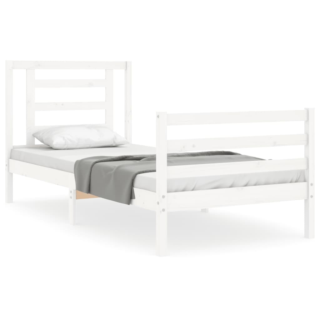 vidaXL Estructura de cama con cabecero madera maciza blanco 90x200 cm