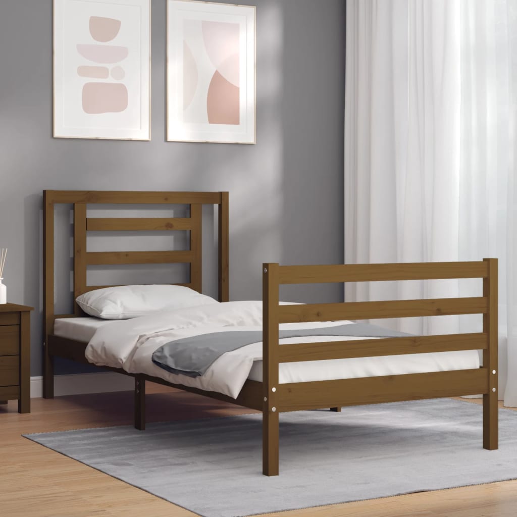 vidaXL Estructura cama con cabecero madera maciza marrón miel 90x200cm