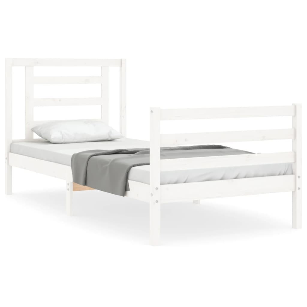 vidaXL Estructura de cama con cabecero madera maciza blanco 100x200 cm