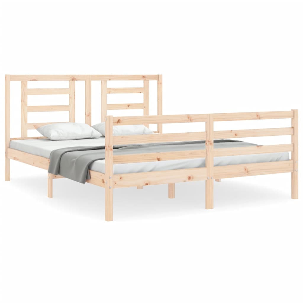 vidaXL Estructura de cama de matrimonio con cabecero madera maciza