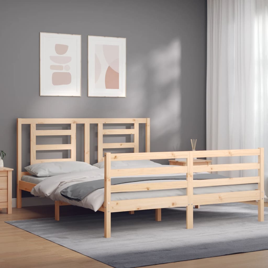 vidaXL Estructura de cama de matrimonio con cabecero madera maciza