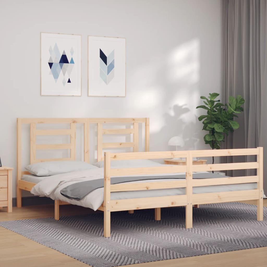 vidaXL Estructura de cama de matrimonio con cabecero madera maciza