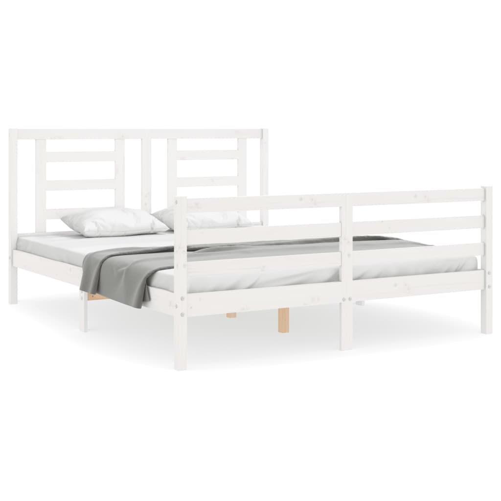 vidaXL Estructura de cama matrimonio con cabecero madera maciza blanco