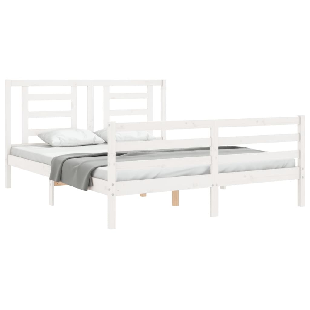 vidaXL Estructura de cama matrimonio con cabecero madera maciza blanco