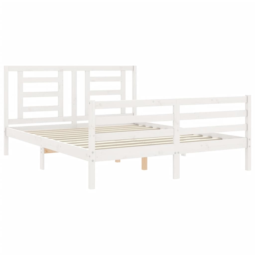 vidaXL Estructura de cama matrimonio con cabecero madera maciza blanco