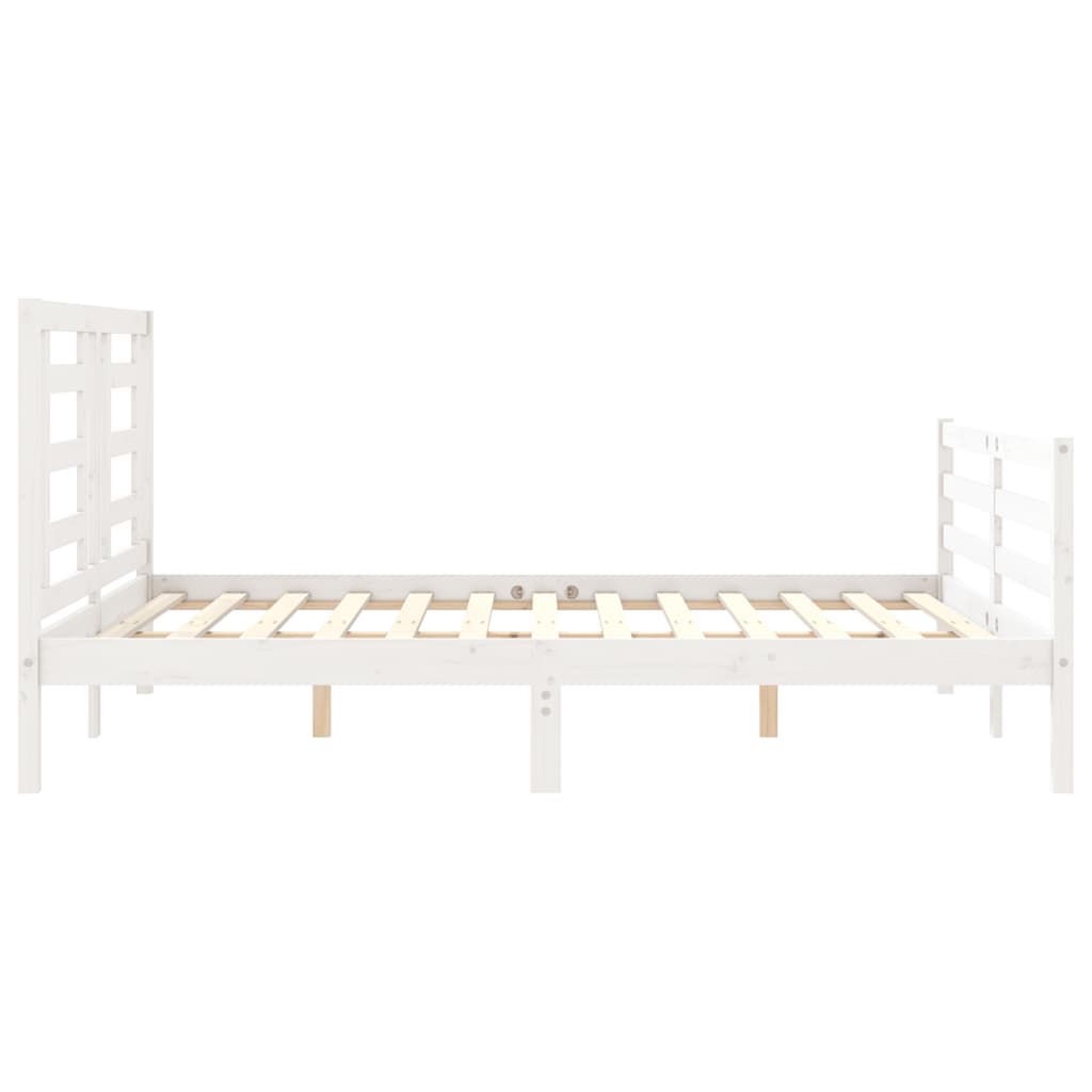 vidaXL Estructura de cama matrimonio con cabecero madera maciza blanco