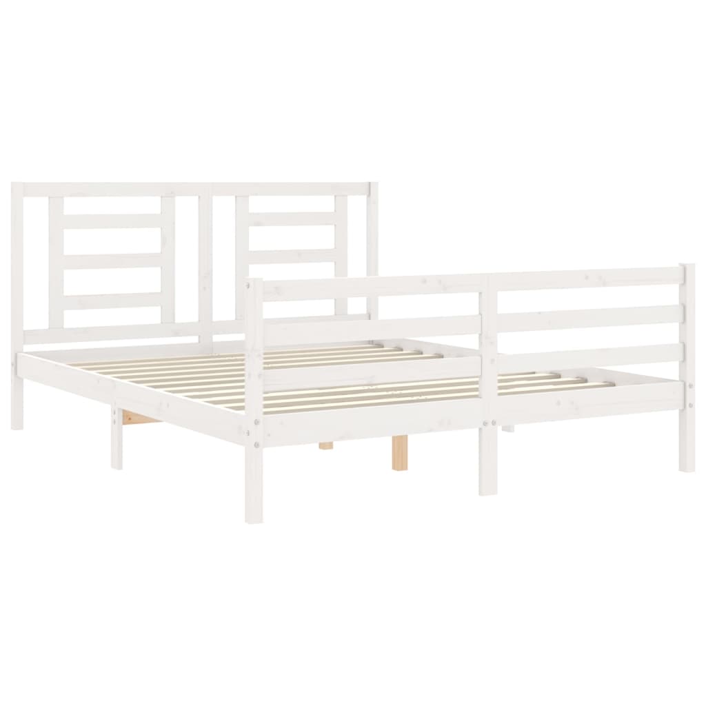 vidaXL Estructura de cama con cabecero madera maciza blanco 160x200 cm