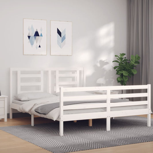 vidaXL Estructura de cama con cabecero madera maciza blanco 160x200 cm