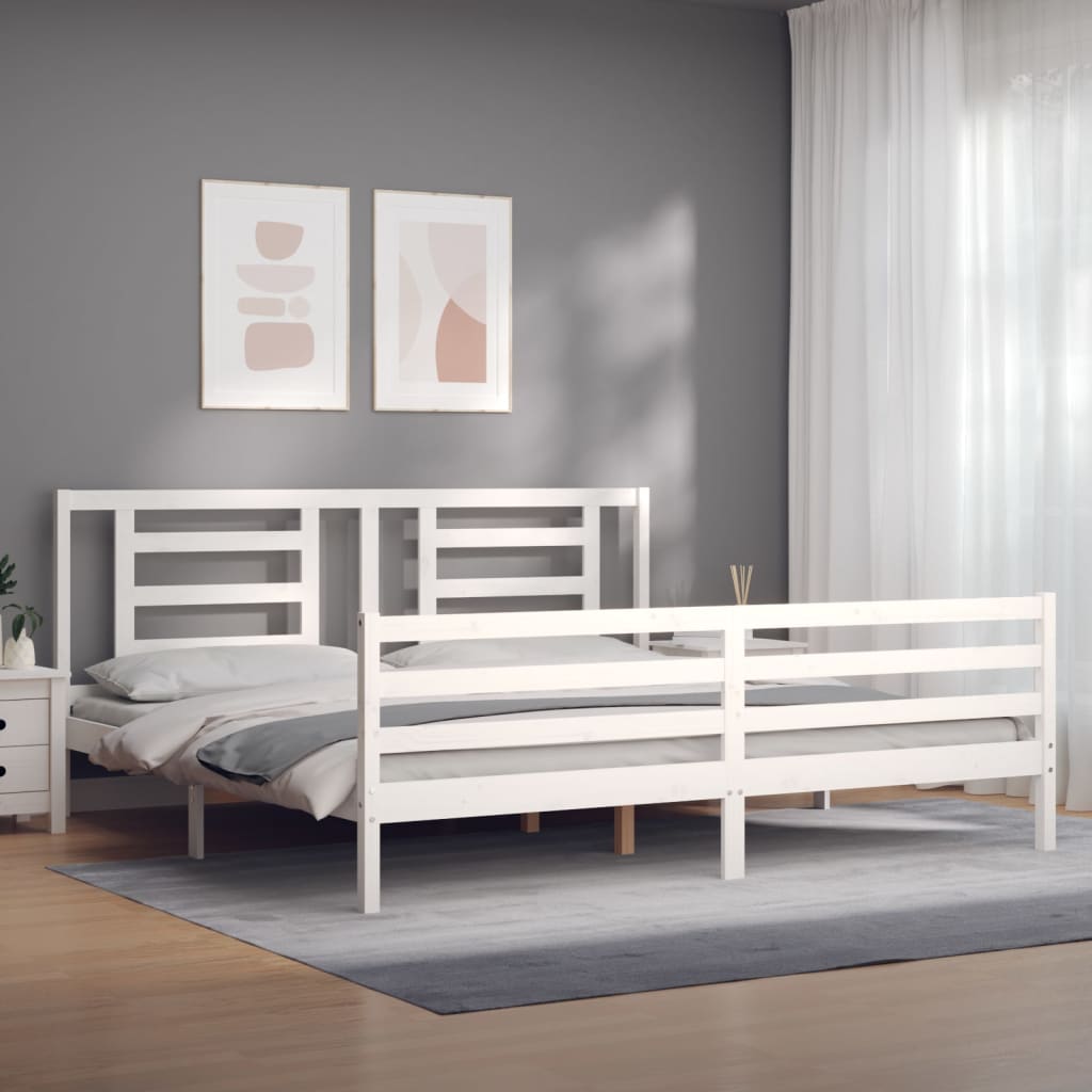 vidaXL Estructura cama de matrimonio con cabecero madera maciza blanco