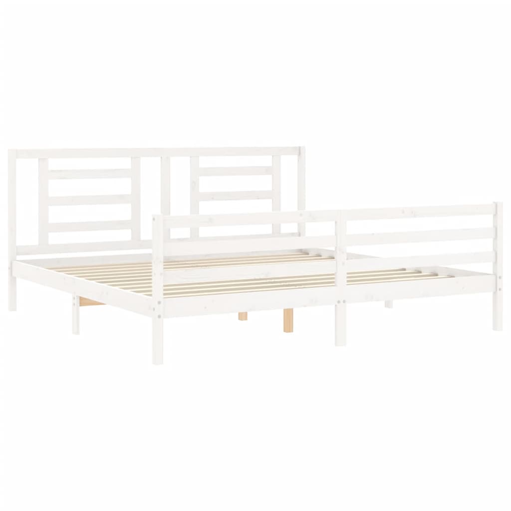 vidaXL Estructura cama de matrimonio con cabecero madera maciza blanco