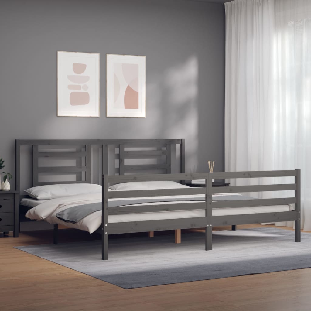 vidaXL Estructura de cama con cabecero madera maciza gris 200x200 cm