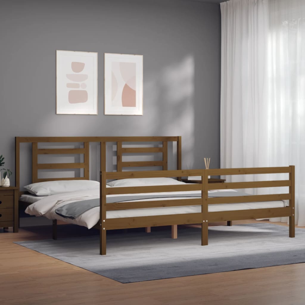 vidaXL Estructura cama y cabecero madera maciza marrón miel 200x200 cm