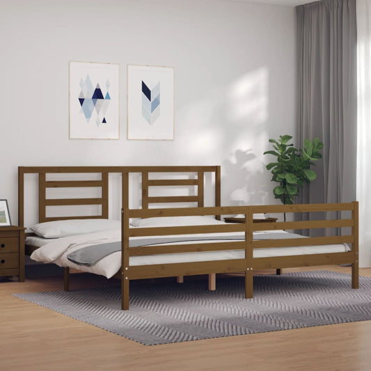 vidaXL Estructura cama y cabecero madera maciza marrón miel 200x200 cm