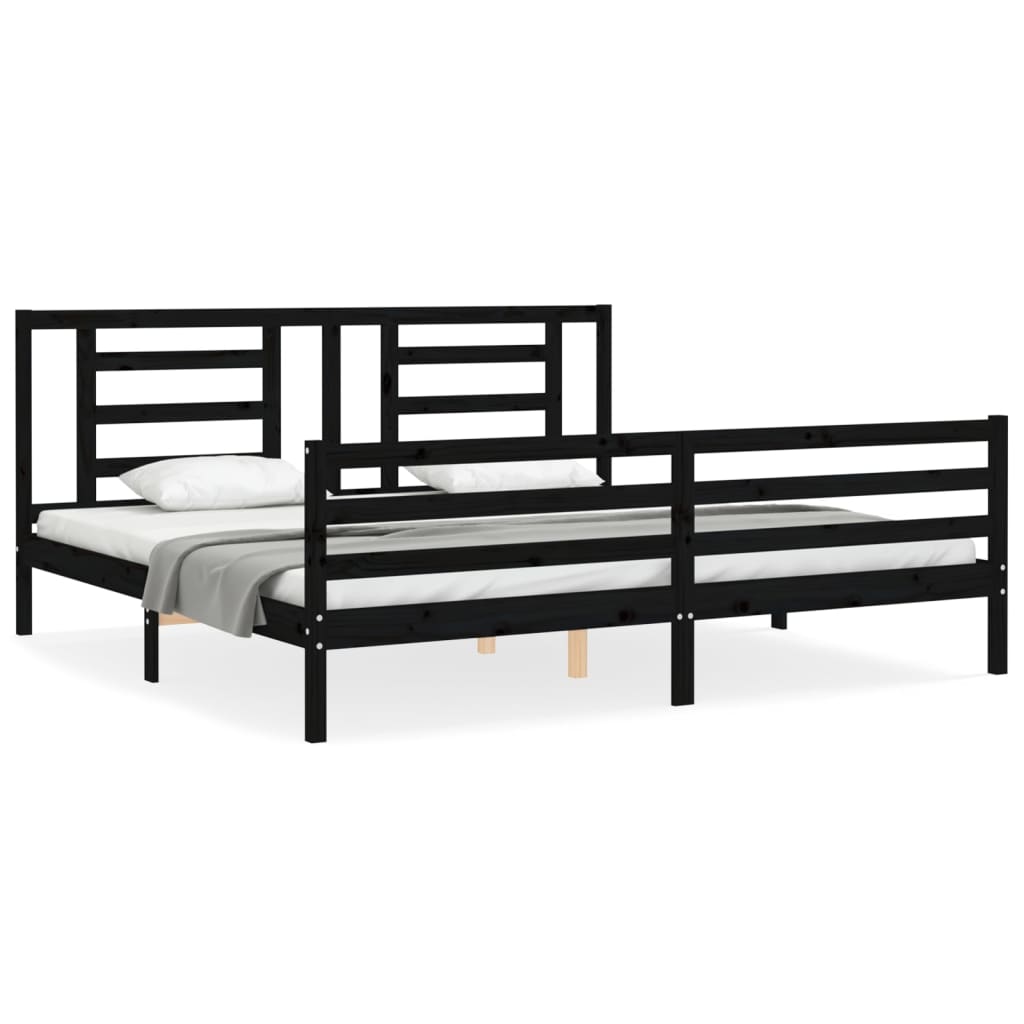 vidaXL Estructura de cama con cabecero madera maciza negro 200x200 cm