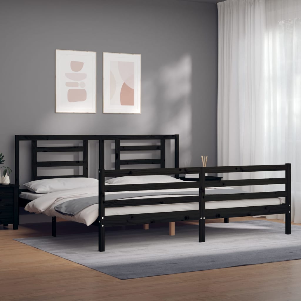 vidaXL Estructura de cama con cabecero madera maciza negro 200x200 cm