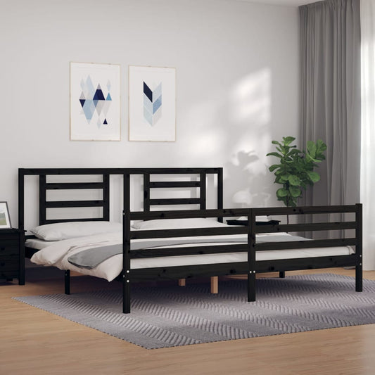 vidaXL Estructura de cama con cabecero madera maciza negro 200x200 cm