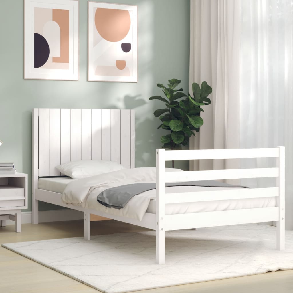 vidaXL Estructura de cama con cabecero madera maciza blanco