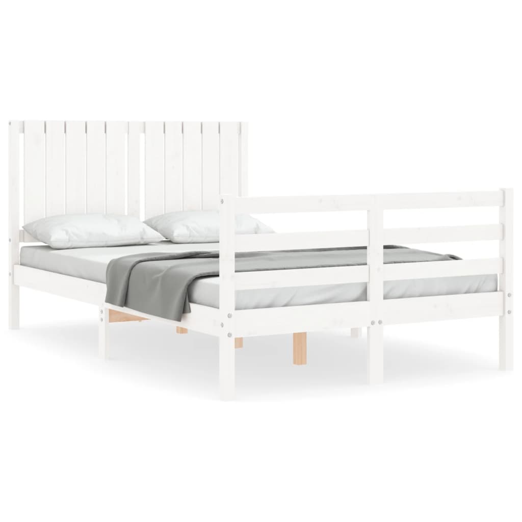 vidaXL Estructura cama de matrimonio con cabecero madera maciza blanco