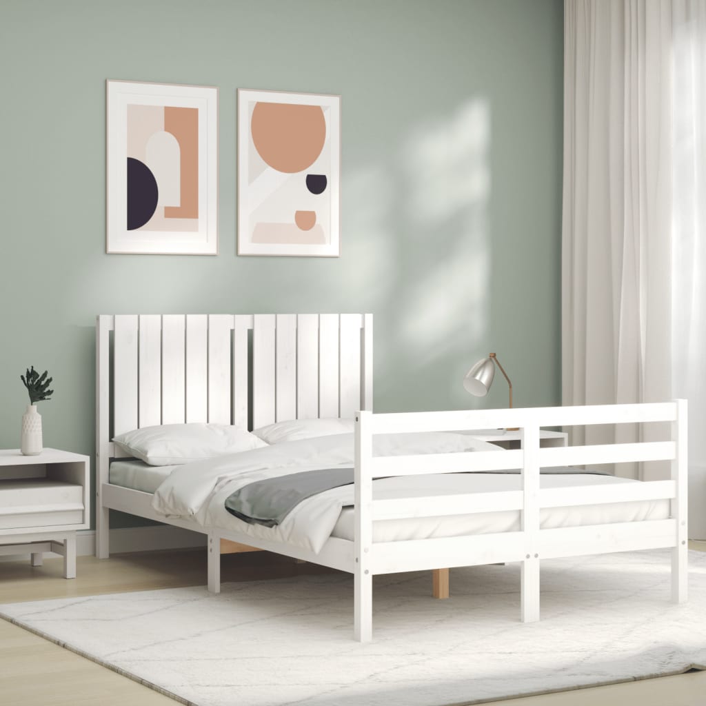 vidaXL Estructura cama de matrimonio con cabecero madera maciza blanco