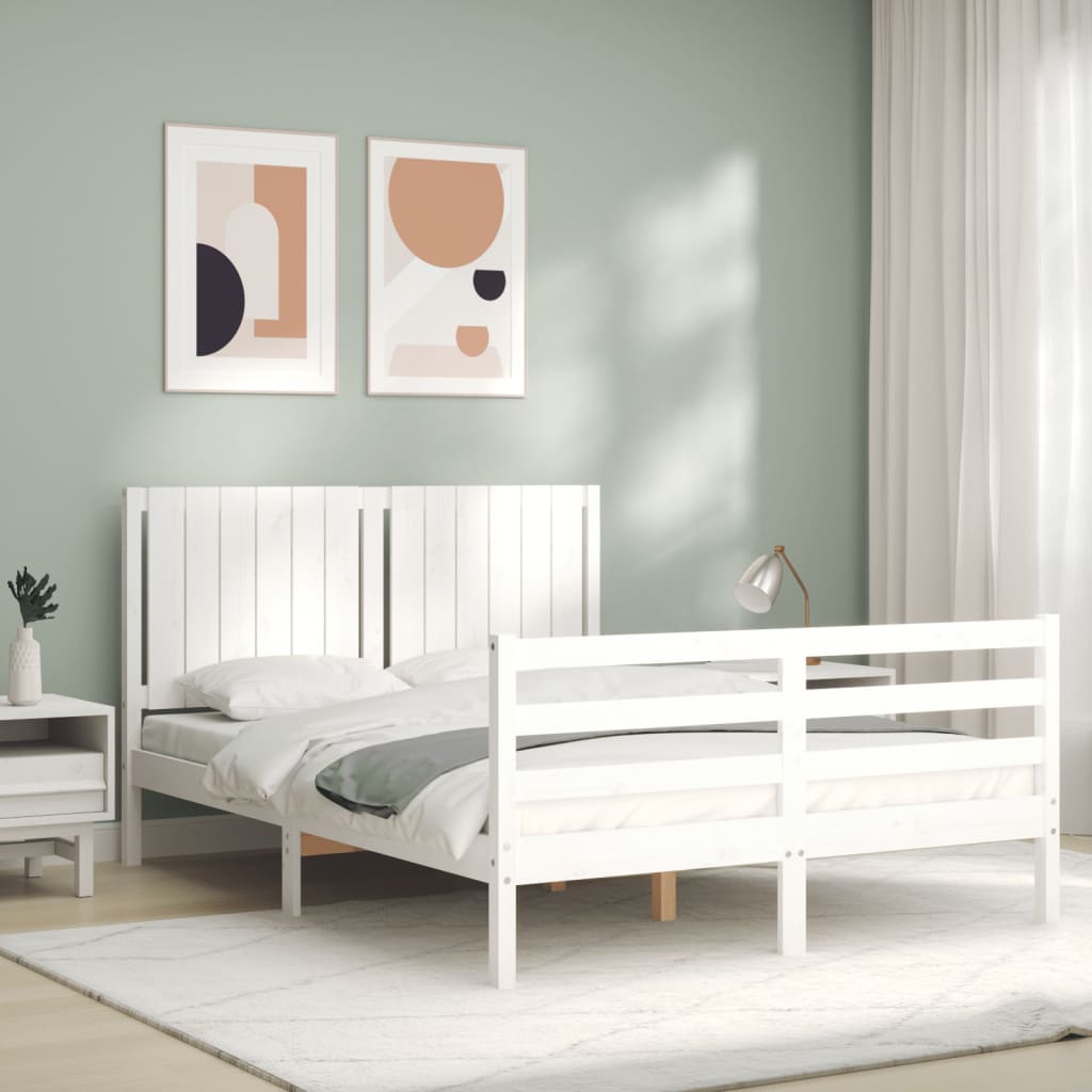 vidaXL Estructura cama de matrimonio con cabecero madera maciza blanco